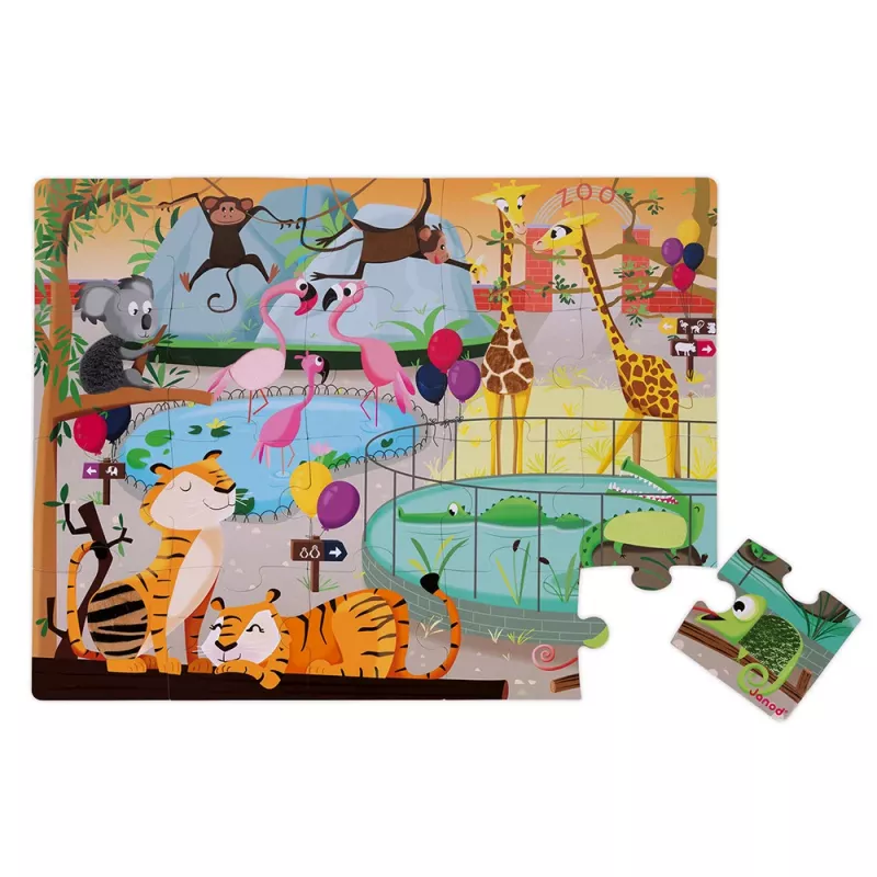 Janod Tren del zoo set de juego de madera 20 piezas
