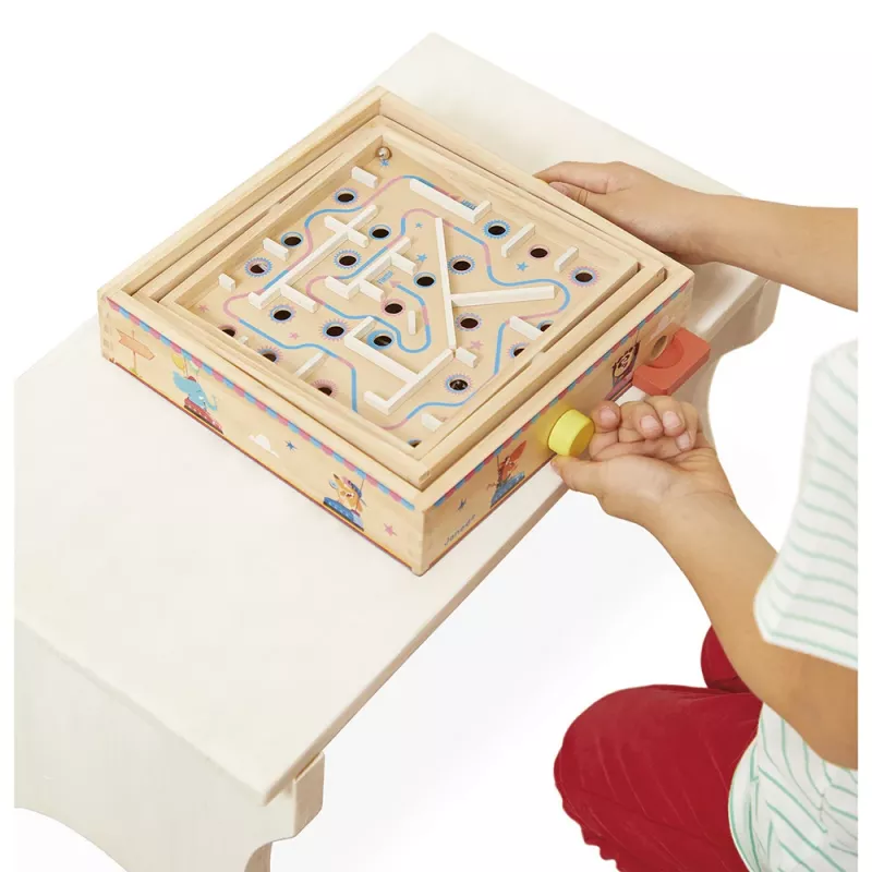 Janod Applepop Ball Maze Game - Laberinto de madera con lápiz magnético para niños a partir de 5 años