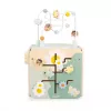 Janod Sweet Cocoon Cubo multiactividades con laberinto de cuentas, encajable de formas, ábaco, engranajes, elementos deslizantes, bloques giratorios, juego de apilar - Madera certificada FSC, colores pastel, edad 18 meses a 3 años