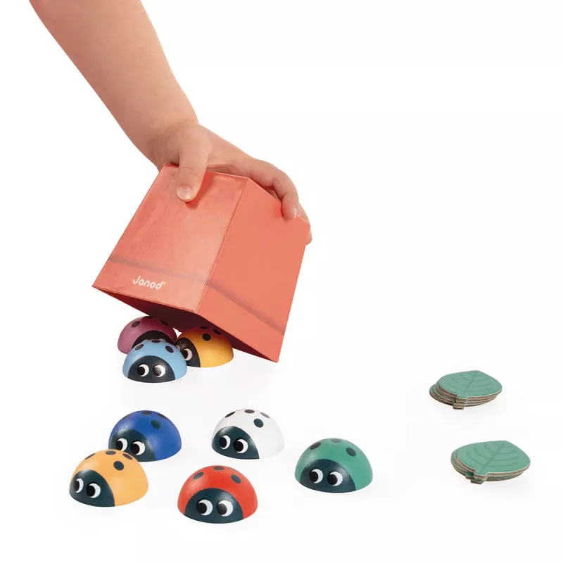 Janod Biedronki Memory - Juego de memoria mariquitas, 20 piezas, madera FSC, edad 2-5