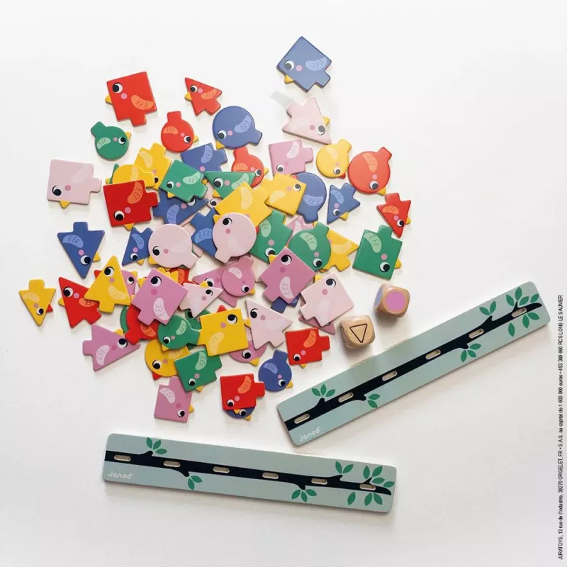 Janod Juguete educativo juego de clasificación formas, colores y tamaños Clasificar pájaros 2+