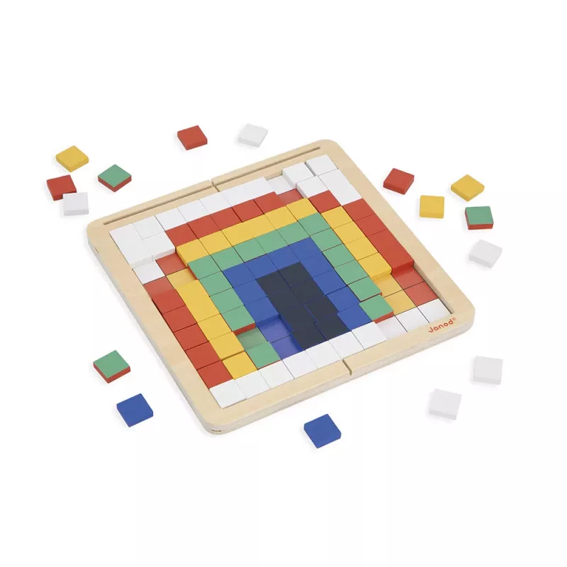 Janod Puzzle de mosaico de madera simetría y codificación 4en1 5+