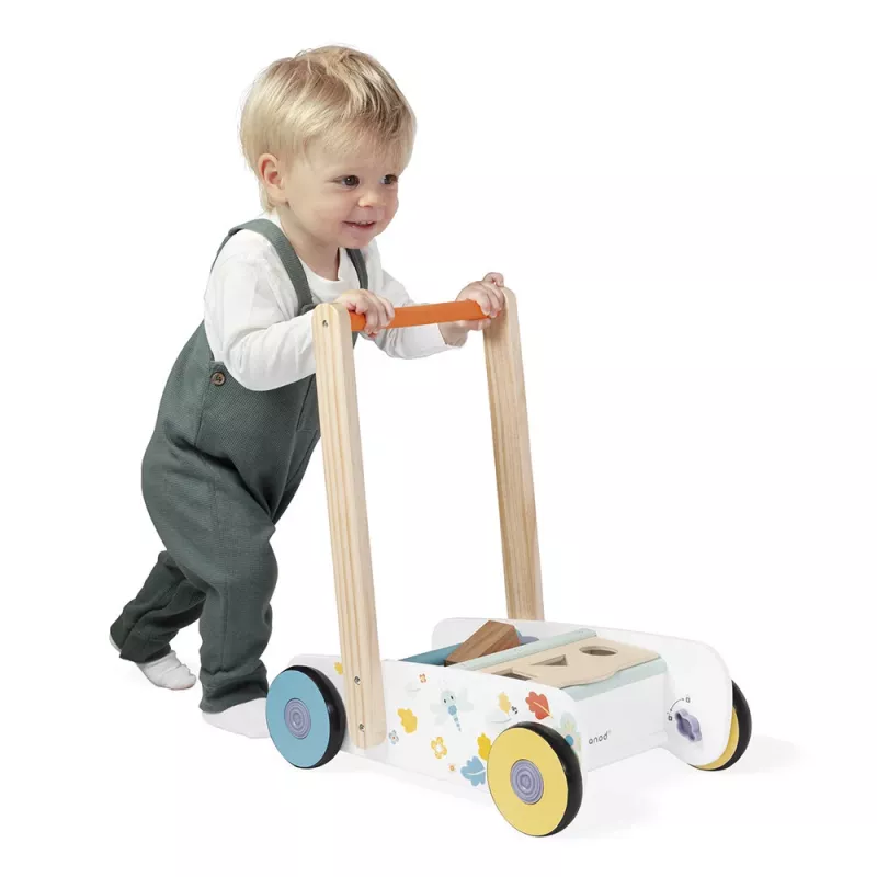 Janod Pure Andador con bloques y encajable de formas, 12m+