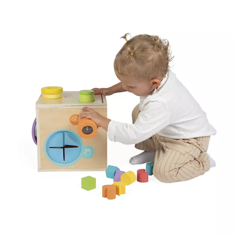 Janod Cubo de actividades sensorial de madera a partir de 18 meses