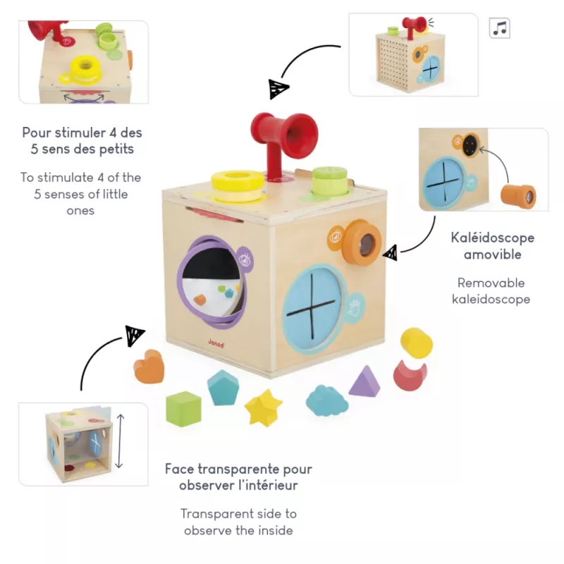 Janod Cubo de actividades sensorial de madera a partir de 18 meses