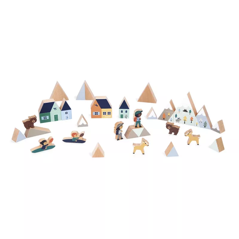 Janod Set de bloques y figuras 35 piezas - Cross Roads Mountains