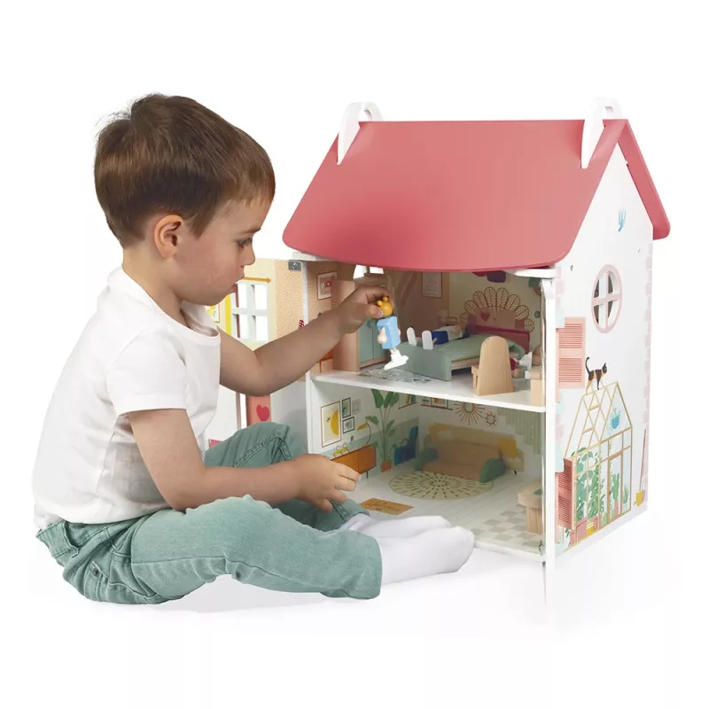 JANOD Lilliputiens Casa de muñecas de madera con 15 accesorios J06467