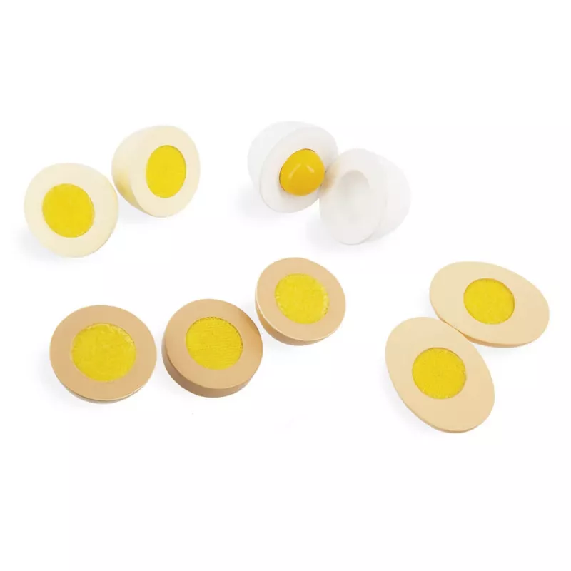 Janod Huevera de cartón prensado con 4 huevos de madera - Set de alimentos para juego simbólico