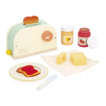Janod Set de desayuno de madera con tostadora y 12 accesorios Shiny Grandma 3+