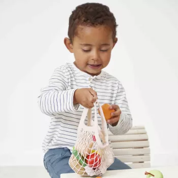 Janod Shiny Grandma Set de alimentos de juguete de madera en bolsa de malla, 12 piezas