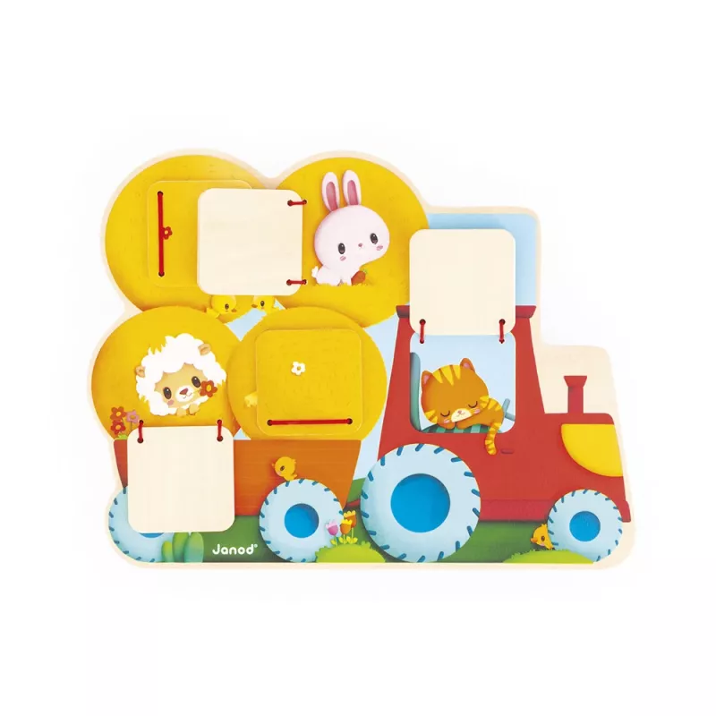 Janod Pizarra de madera de doble cara tractor granja