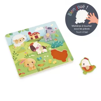 Janod Pure Puzzle sensorial de madera animales de granja 7 piezas