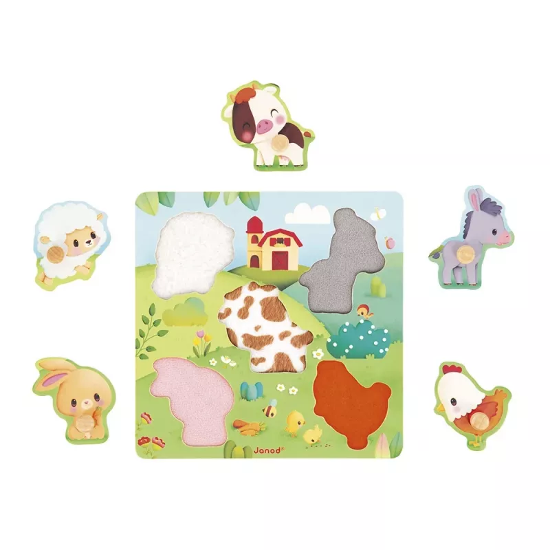 Janod Pure Puzzle sensorial de madera animales de granja 7 piezas