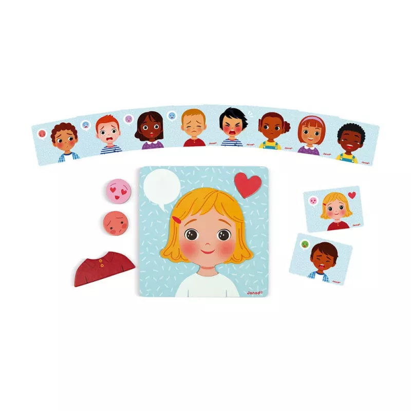 Janod Puzzle magnético Emociones - 27 piezas, juguete de madera para fomentar la inteligencia emocional, a partir de 3 años