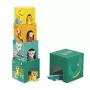 Janod Tropik Torre apilable con 5 cubos y 3 figuras de madera, a partir de 12 meses