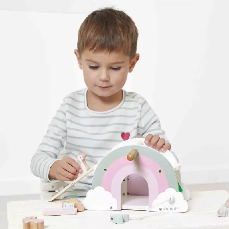 Janod Set de juego Casa de unicornio de madera con 5 accesorios, a partir de 18 meses