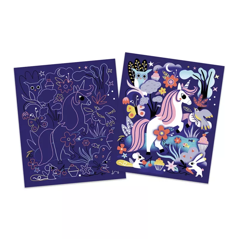 Janod Kit de arte rascable holográfico Unicornios 6+