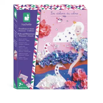 Janod Set creativo de manualidades - Princesas con volantes, purpurina y pedrería 7+