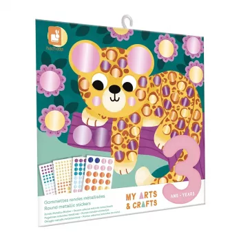 Janod My Arts & Crafts Kit creativo de arte con pegatinas 3+ con pegatinas redondas metálicas
