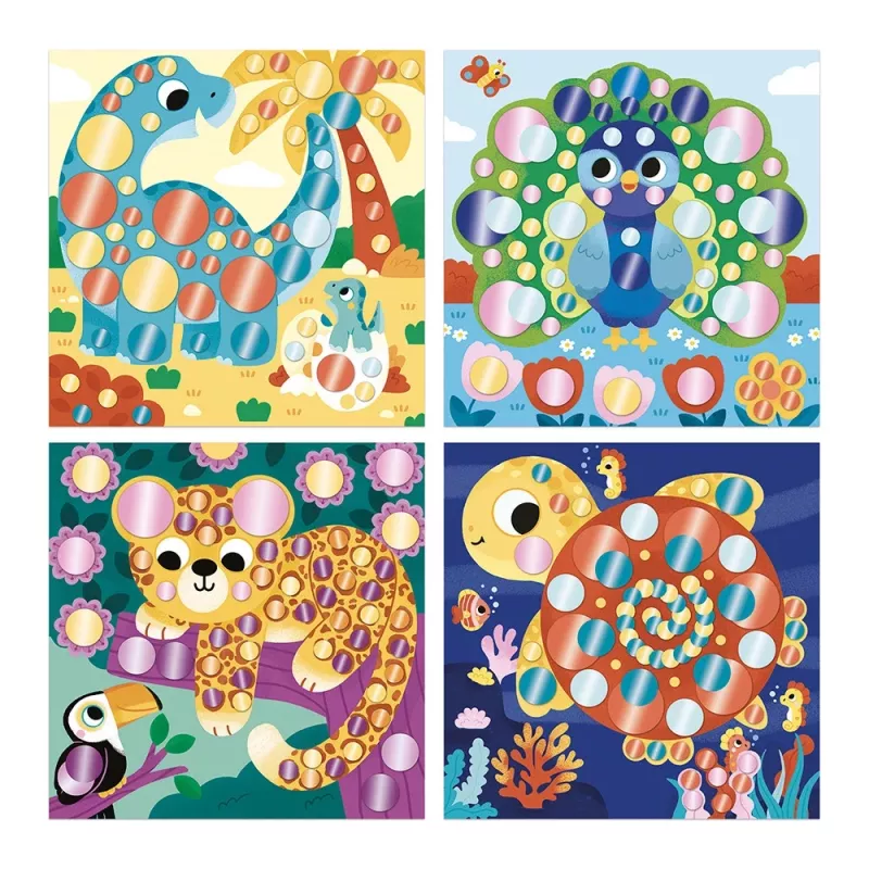 Janod My Arts & Crafts Kit creativo de arte con pegatinas 3+ con pegatinas redondas metálicas