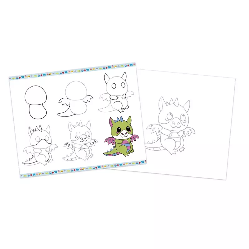 Janod Set de dibujo paso a paso con rotuladores con purpurina - 20 tarjetas de dibujo y 20 tarjetas para colorear para niños a partir de 6 años