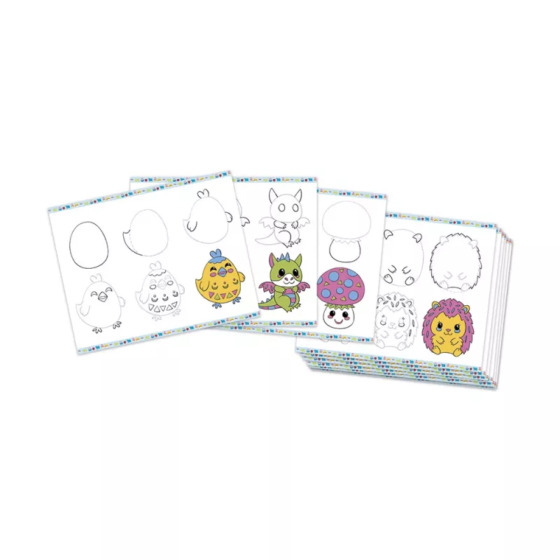 Janod Set de dibujo paso a paso con rotuladores con purpurina - 20 tarjetas de dibujo y 20 tarjetas para colorear para niños a partir de 6 años