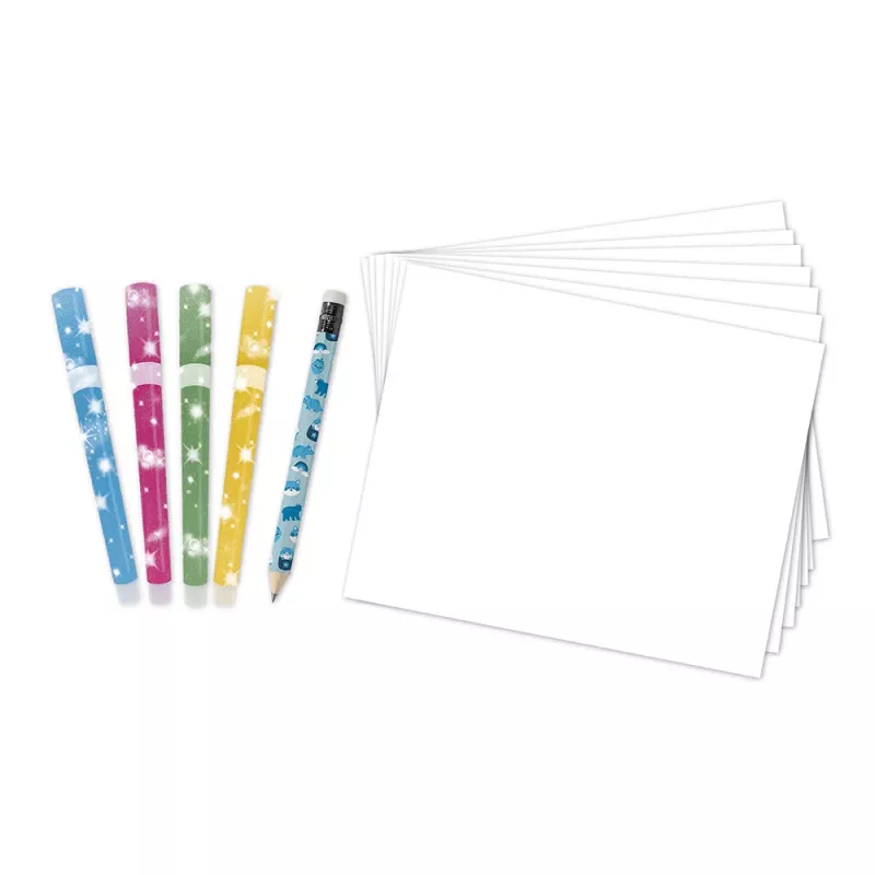 Janod Set de dibujo paso a paso con rotuladores con purpurina - 20 tarjetas de dibujo y 20 tarjetas para colorear para niños a partir de 6 años