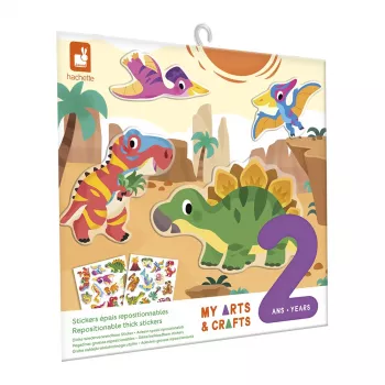 Janod My Arts & Crafts Set de pegatinas reutilizables Dinosaur para niños pequeños 2+