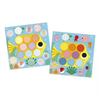 Janod Kit creativo múltiple My Arts & Crafts para niños de 2 años, pegatinas redondas „Alrededor del estanque“