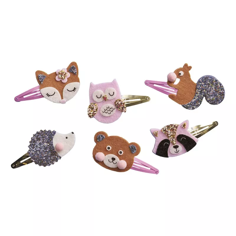Janod Set creativo de manualidades para crear pinzas de pelo con purpurina animales del bosque a partir de 5 años