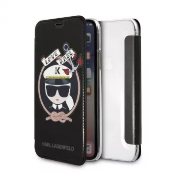 Karl Lagerfeld KLFLBKPXKSB Funda tipo libro Signature Glitter para iPhone X/Xs, negra