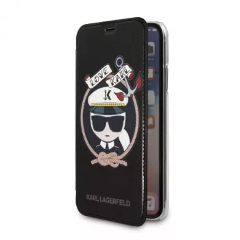 Karl Lagerfeld KLFLBKPXKSB Funda tipo libro Signature Glitter para iPhone X/Xs, negra