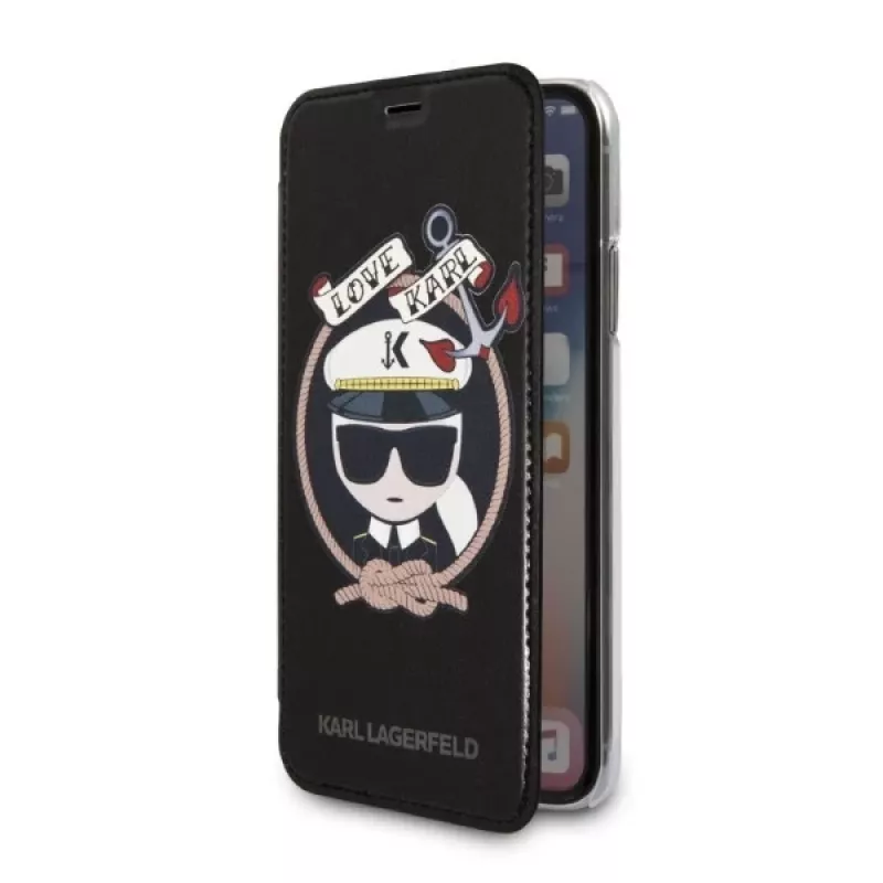 Karl Lagerfeld KLFLBKPXKSB Funda tipo libro Signature Glitter para iPhone X/Xs, negra