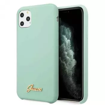 Guess GUHCN58LSLMGG Funda rígida de silicona verde para iPhone 11 Pro con logo Vintage Gold