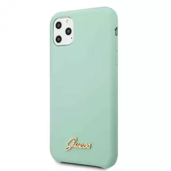 Guess GUHCN58LSLMGG Funda rígida de silicona verde para iPhone 11 Pro con logo Vintage Gold
