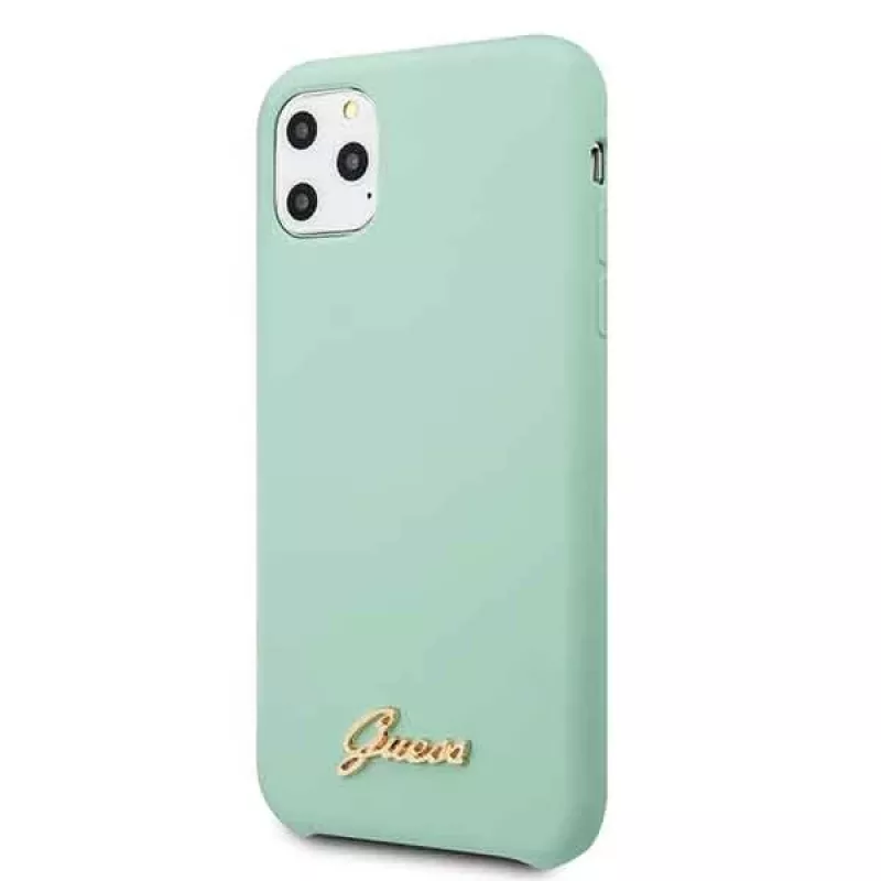 Guess GUHCN58LSLMGG Funda rígida de silicona verde para iPhone 11 Pro con logo Vintage Gold