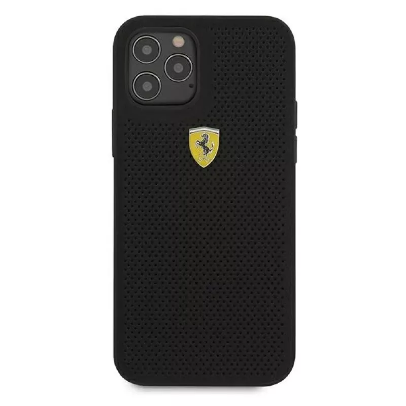 Ferrari FESPEHCP12LBK Funda rígida para iPhone 12 Pro Max 6,7 pulgadas On Track Perforated negra
