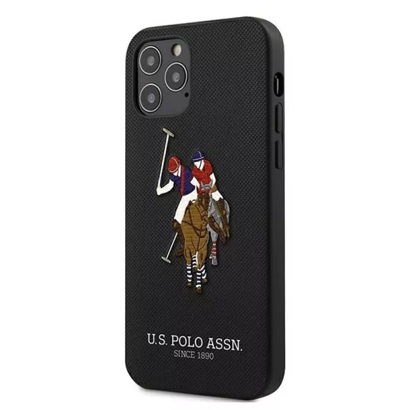 U.S. POLO ASSN. USHCP12MPUGFLBK Funda trasera negra para iPhone 12/12 Pro 6.1 Polo Embroidery Collection