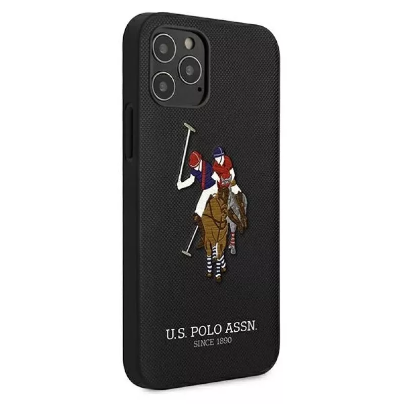 U.S. POLO ASSN. USHCP12MPUGFLBK Funda trasera negra para iPhone 12/12 Pro 6.1 Polo Embroidery Collection