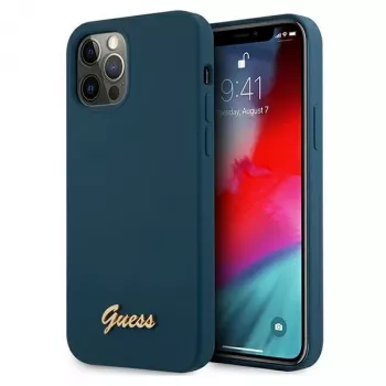 Guess GUHCP12LLSLMGBL carcasa rígida Metal Logo Script para Apple iPhone 12 Pro Max, azul