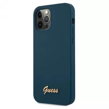 Guess GUHCP12LLSLMGBL carcasa rígida Metal Logo Script para Apple iPhone 12 Pro Max, azul