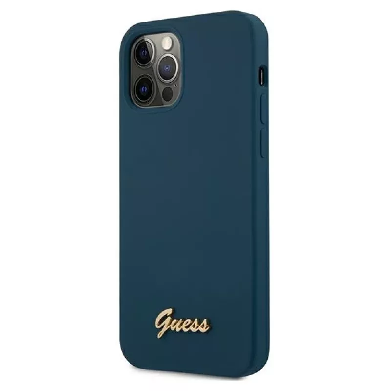 Guess GUHCP12LLSLMGBL carcasa rígida Metal Logo Script para Apple iPhone 12 Pro Max, azul