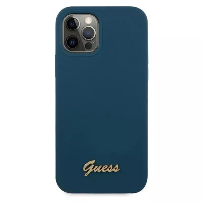 Guess GUHCP12LLSLMGBL carcasa rígida Metal Logo Script para Apple iPhone 12 Pro Max, azul