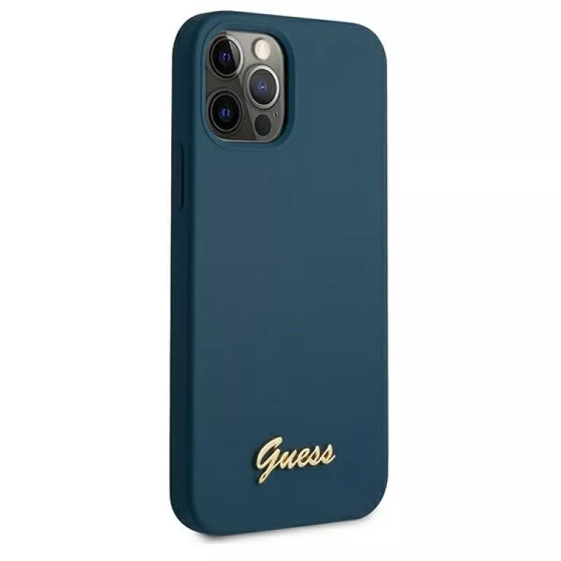 Guess GUHCP12LLSLMGBL carcasa rígida Metal Logo Script para Apple iPhone 12 Pro Max, azul