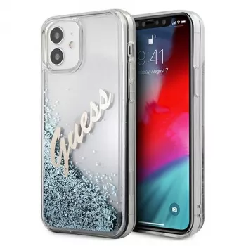Guess Glitter Vintage Script carcasa rígida para Apple iPhone 12 mini - azul
