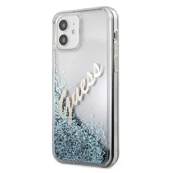 Guess Glitter Vintage Script carcasa rígida para Apple iPhone 12 mini - azul