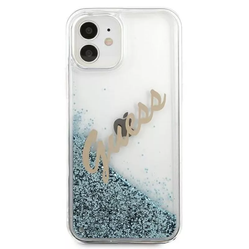 Guess Glitter Vintage Script carcasa rígida para Apple iPhone 12 mini - azul