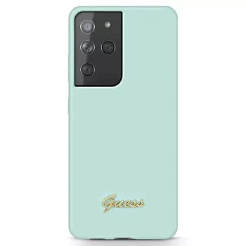 Guess GUHCS21LLSLMGLB funda trasera de silicona Script Metal Logo para Samsung Galaxy S21 Ultra (azul)
