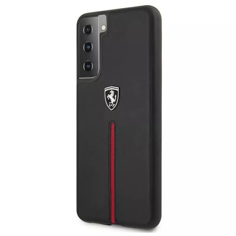 Ferrari FEOSIHCS21SBK carcasa rígida Off Track de piel y nailon con franjas para Samsung Galaxy S21 (G991) - negra