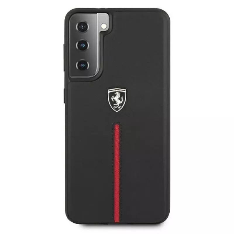 Ferrari FEOSIHCS21SBK carcasa rígida Off Track de piel y nailon con franjas para Samsung Galaxy S21 (G991) - negra